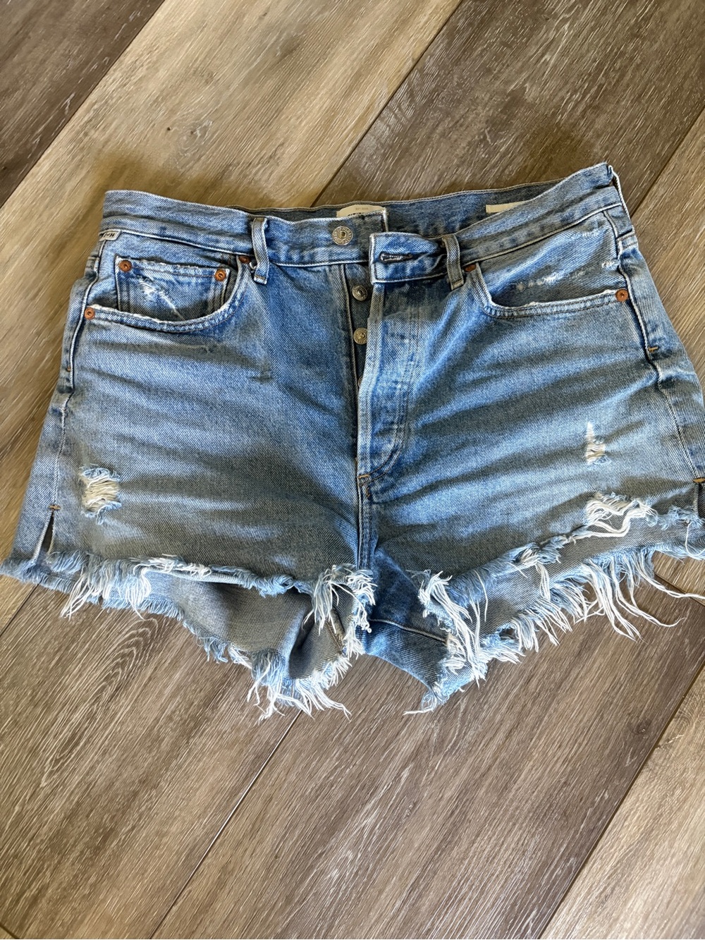 Citizens Of Humanity Marlow Light Blue Distressed Frayed Denim Shorts